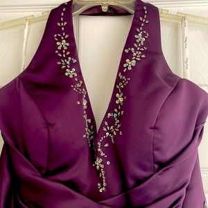 Deep purple ball gown with jeweled halter neckline